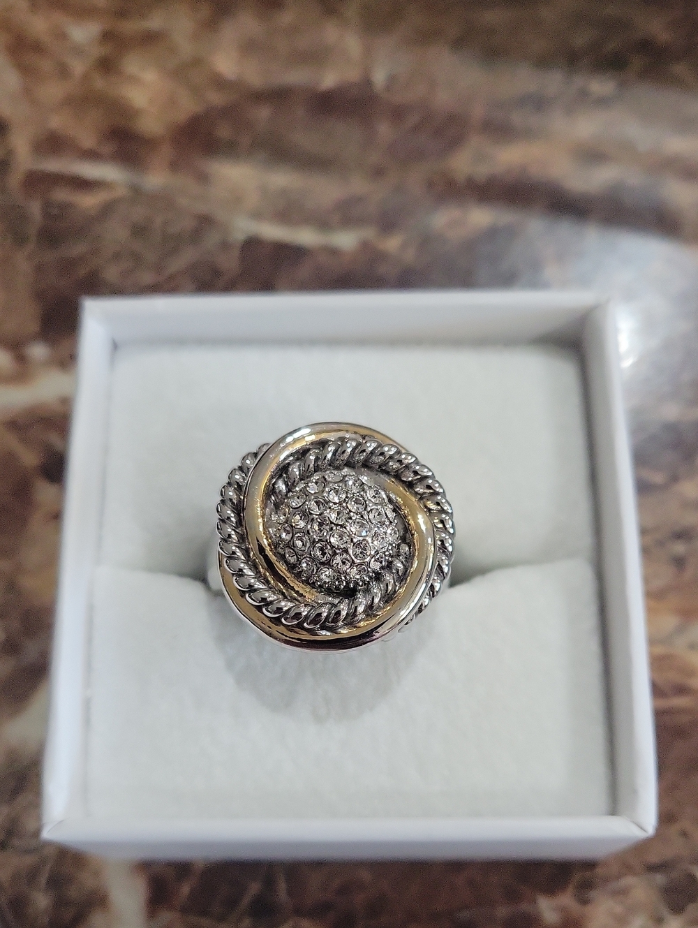 Two-Tone Pave  Crystal Knot Statement Ring - Gold & Silver